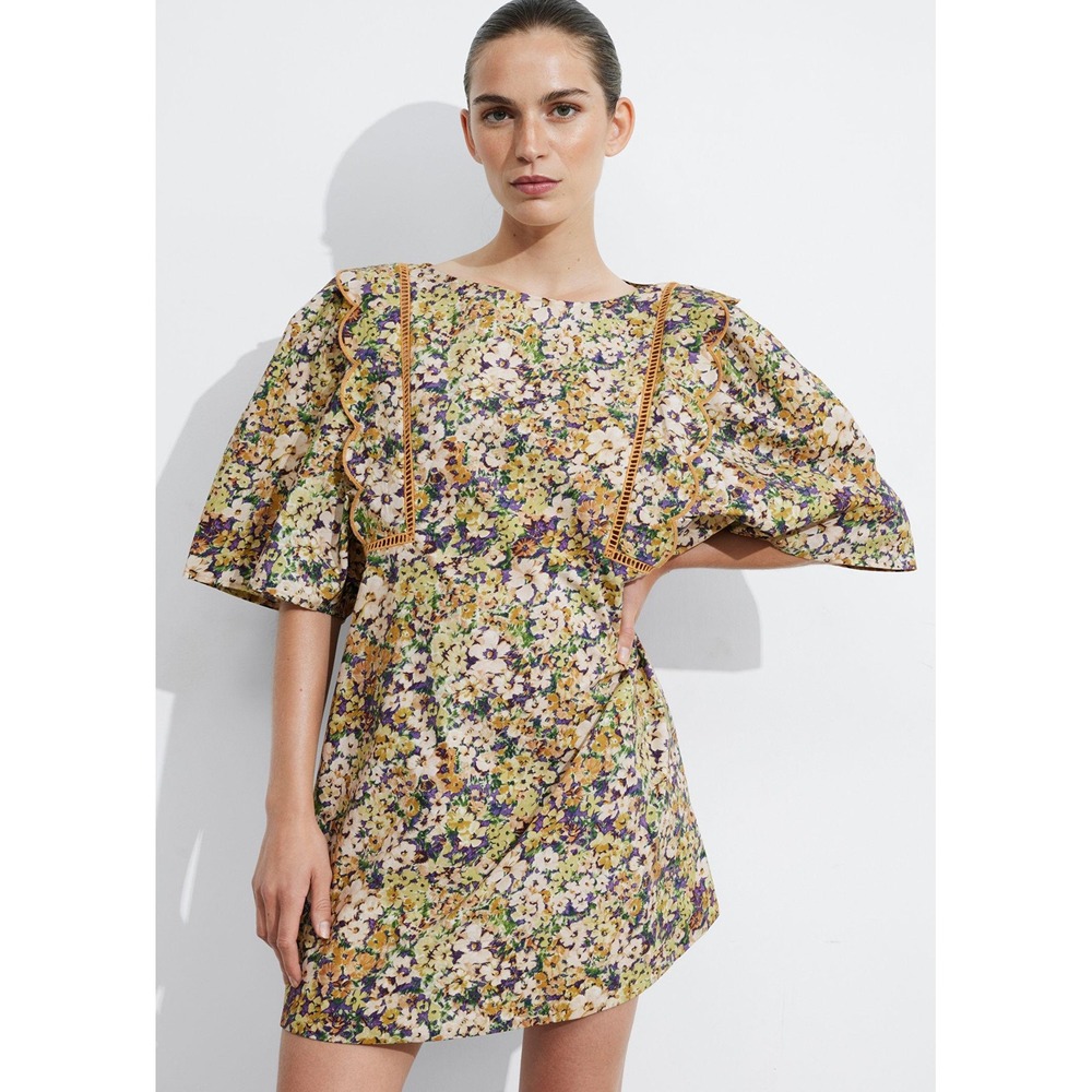 NWT & Other Stories Scalloped Mini Dress Sz XS Floral Cottage Romantic Feminine